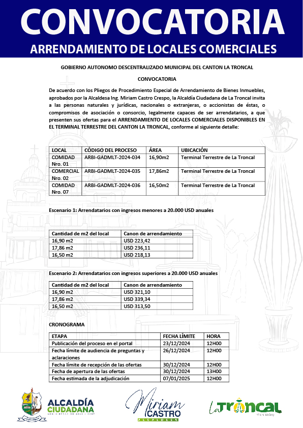 CONVOCATORIA – LOCALES EN TERMINAL TERRESTRE