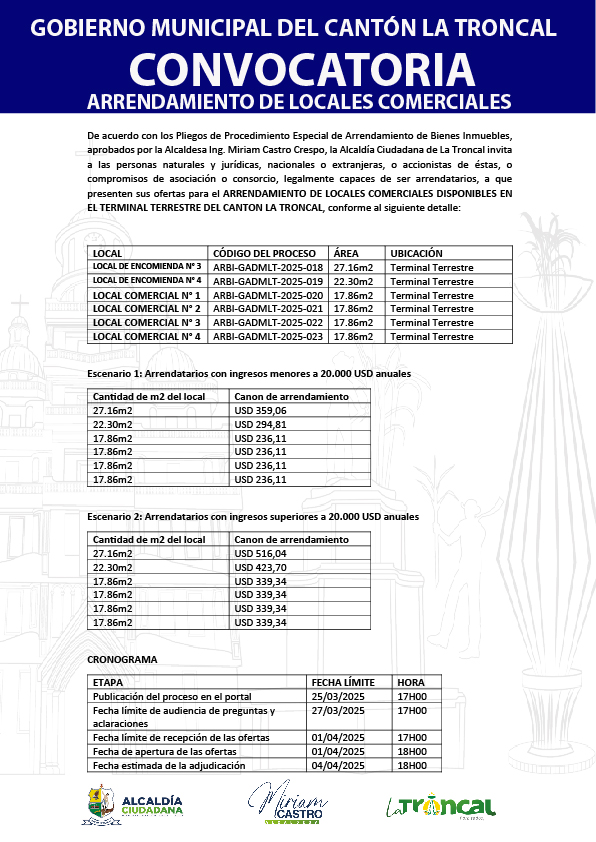 ALCALDÍA CIUDADANA – LOCALES COMERCIALES EN TERMINAL TERRESTRE