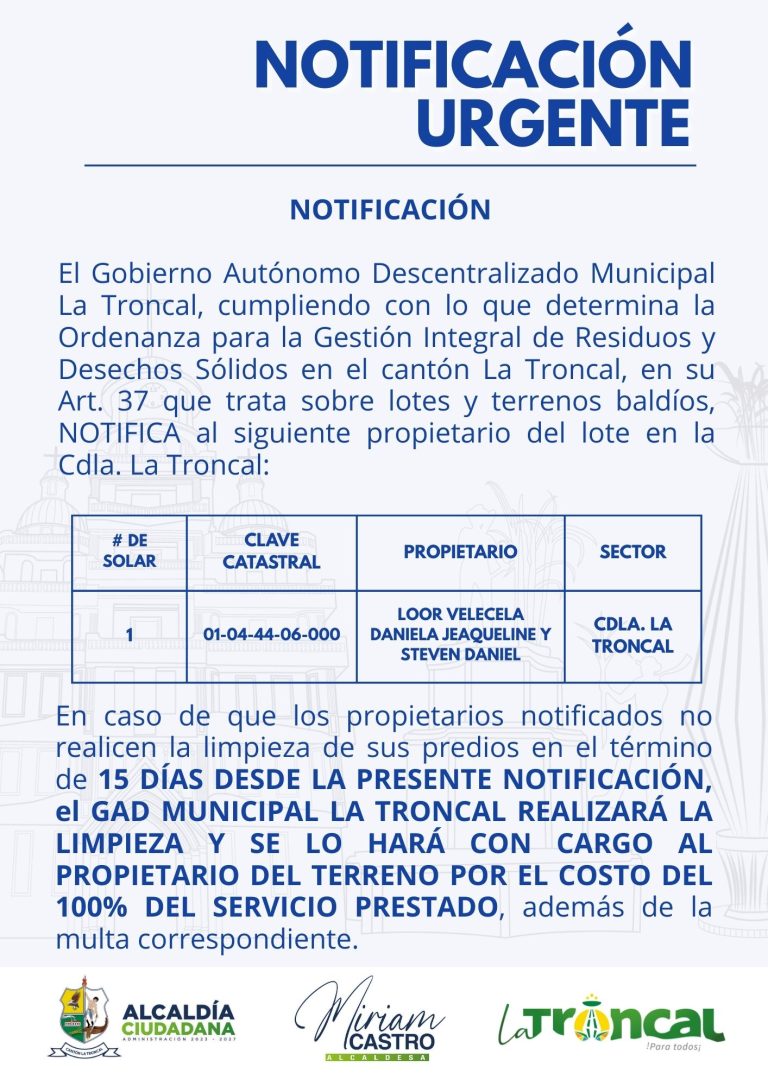 ALCALDÍA CIUDADANA – NOTIFICACIÓN URGENTE